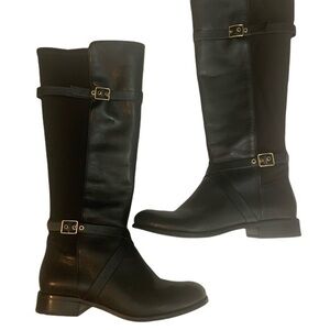 Cole Haan Dorian Tall Black Leather Riding Boots Side Zipper Comfort Padded
